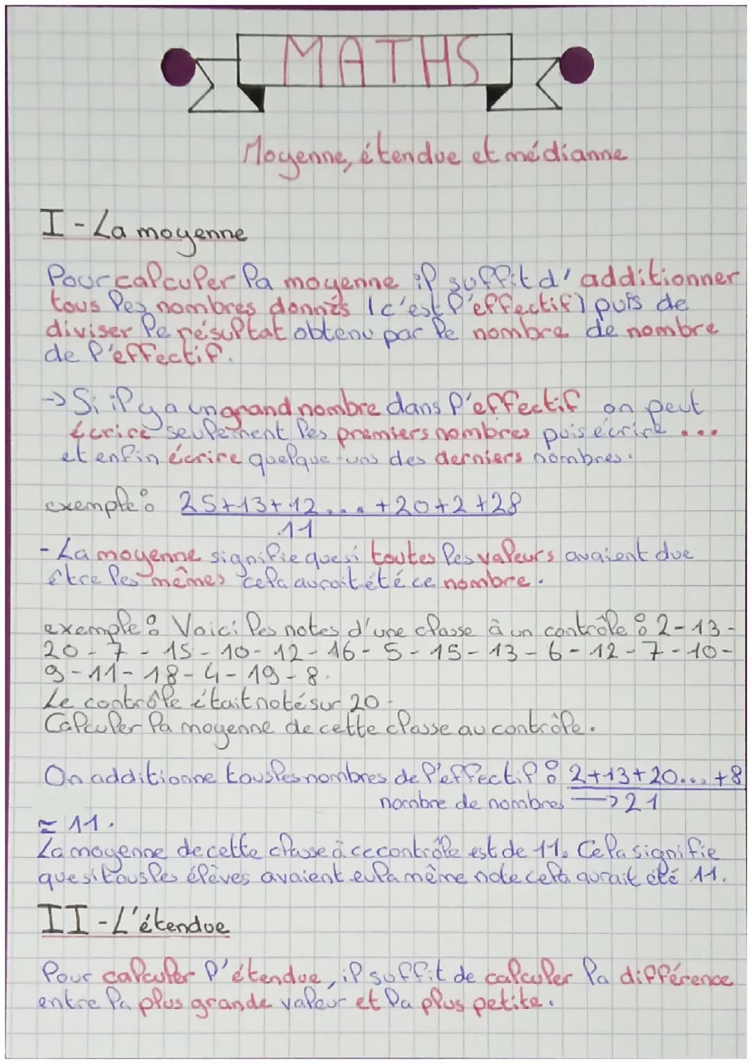 Moyenne , étendue et médiane 