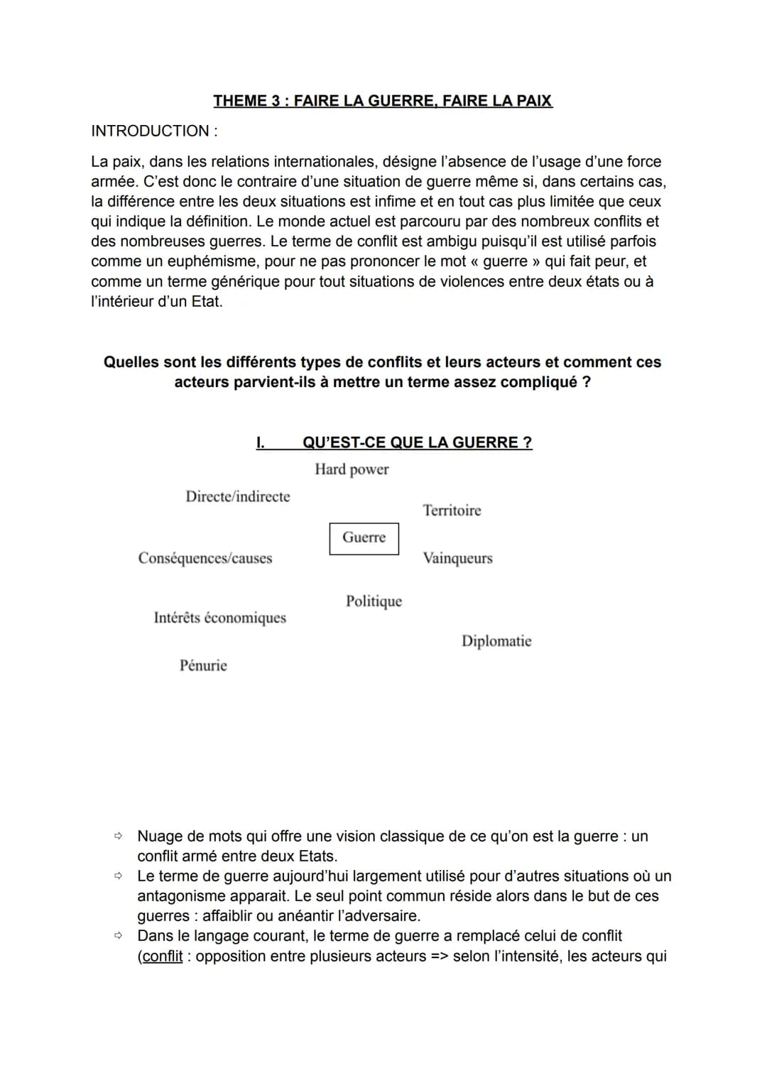 THEME 3: FAIRE LA GUERRE, FAIRE LA PAIX
INTRODUCTION :
La paix, dans les relations internationales, désigne l'absence de l'usage d'une force