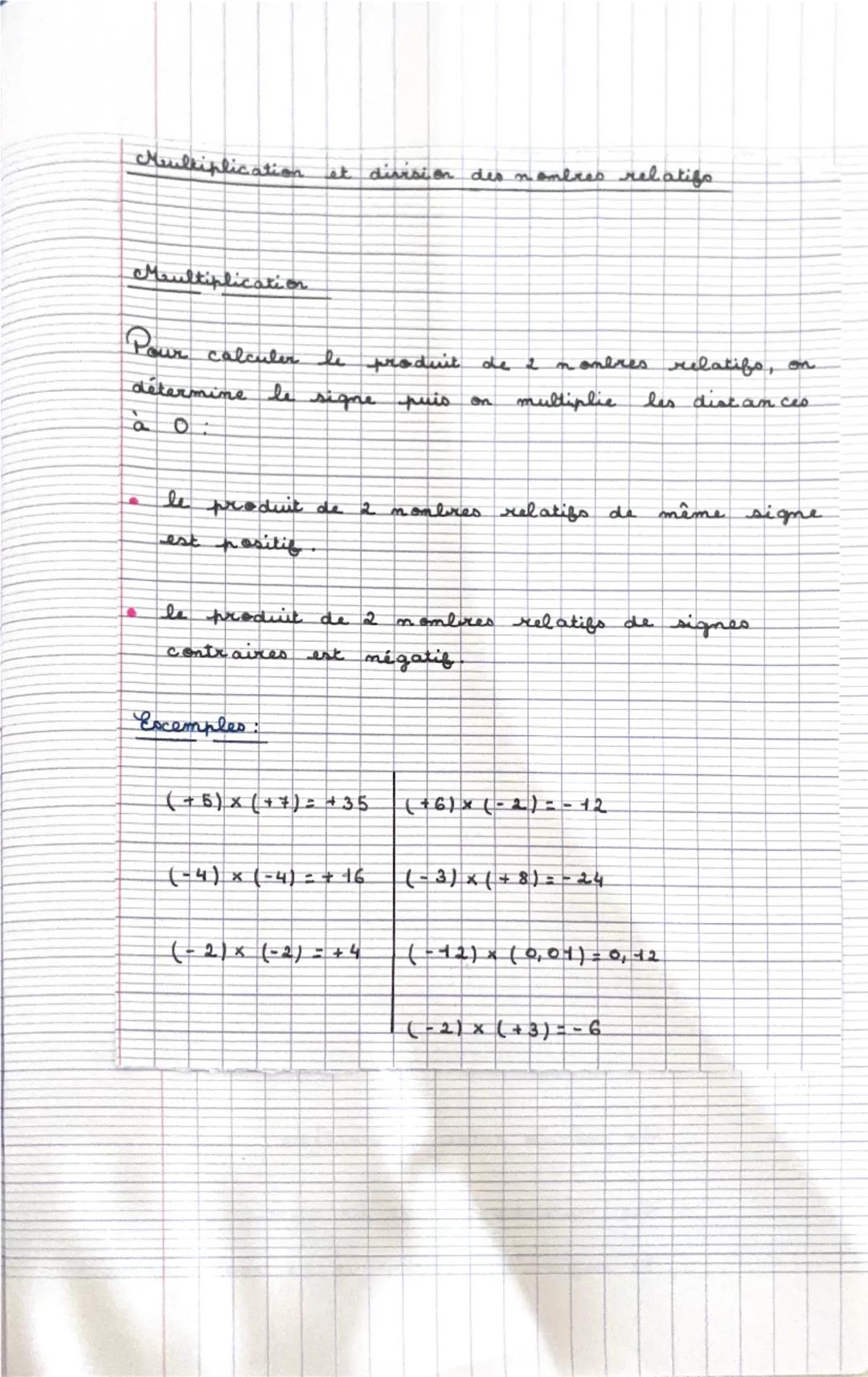 Opérations sur les nombres relatifs 