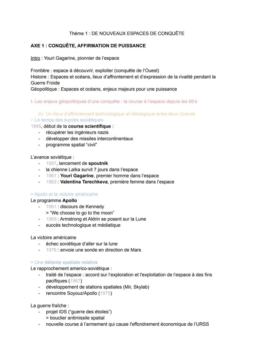 Thème 1: DE NOUVEAUX ESPACES DE CONQUÊTE
AXE 1: CONQUÊTE, AFFIRMATION DE PUISSANCE
Intro : Youri Gagarine, pionnier de l'espace
Frontière : 