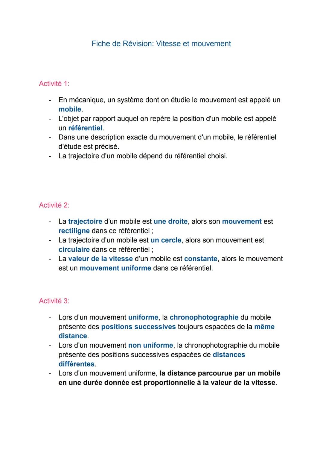 Activité 1:
En mécanique, un système dont on étudie le mouvement est appelé un
mobile.
L'objet par rapport auquel on repère la position d'un