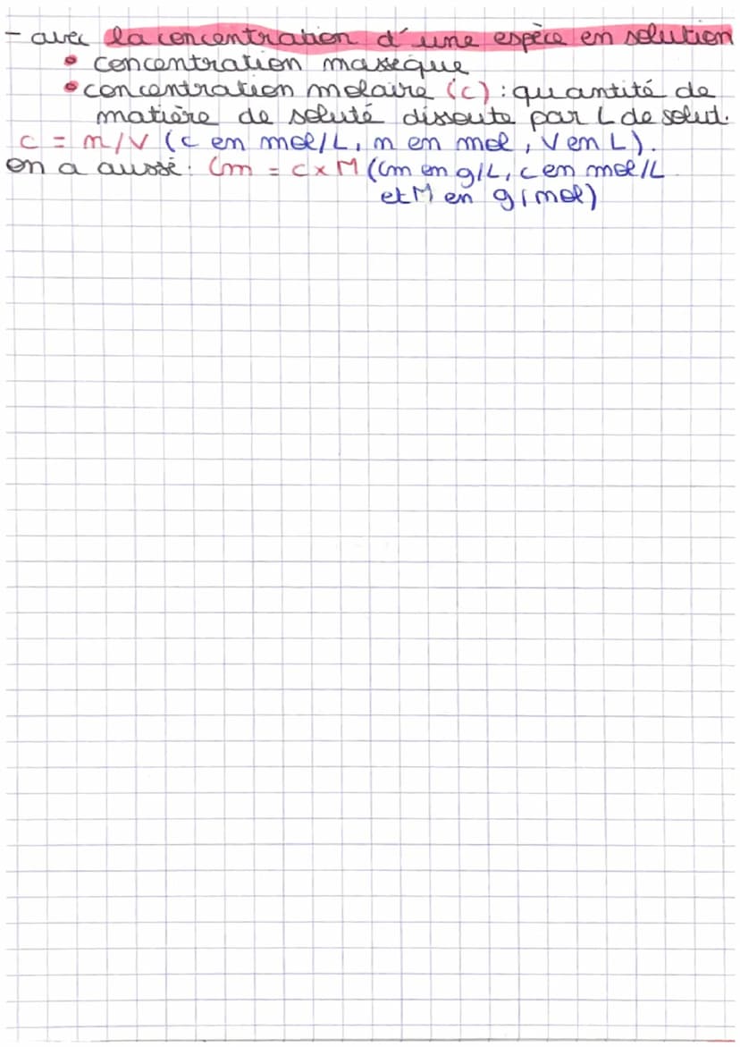 Chapitre 1
chimie
• système chimiq: ensemble d'espèces chimiques.
• cm = m/v (g/L ou kg/m³)
ole nombre N entités présentes dans un echan-
ti