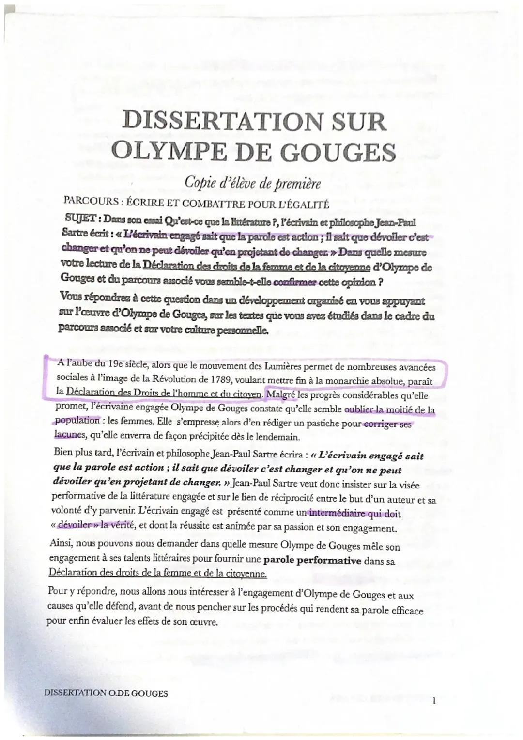 Découvre les Sujets de Dissertation sur Olympe de Gouges et la Littérature Engagée