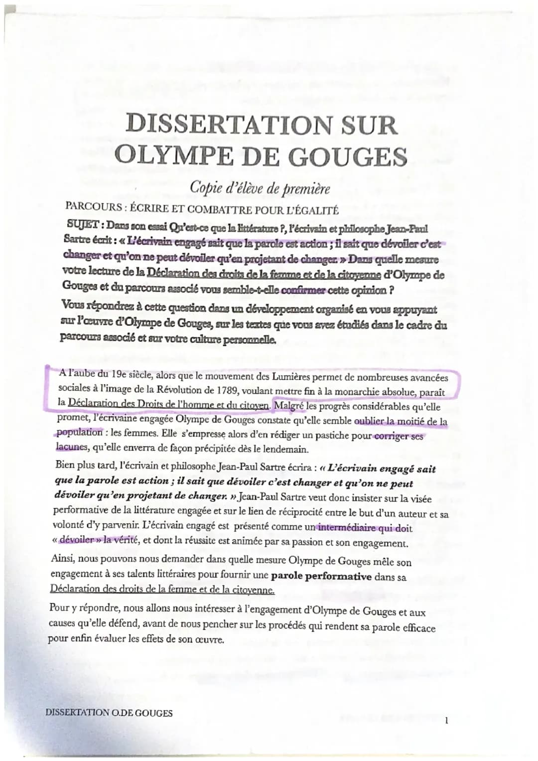 Découvre les Sujets de Dissertation sur Olympe de Gouges et la Littérature Engagée