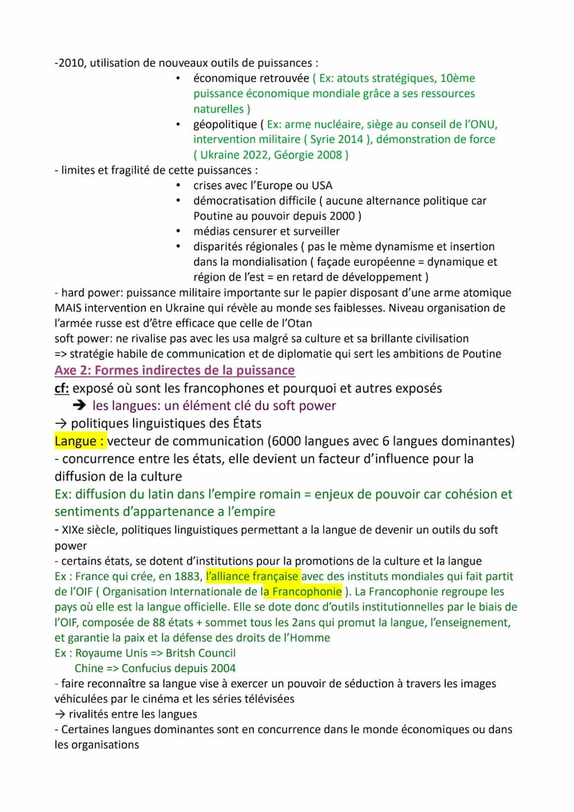 ANALYSER LES DYNAMIQUES DES PUISSANCES
INTERNATIONALES
Puissance: capacité qu'a un État à peser dans un rapport de forces donné et de rempor
