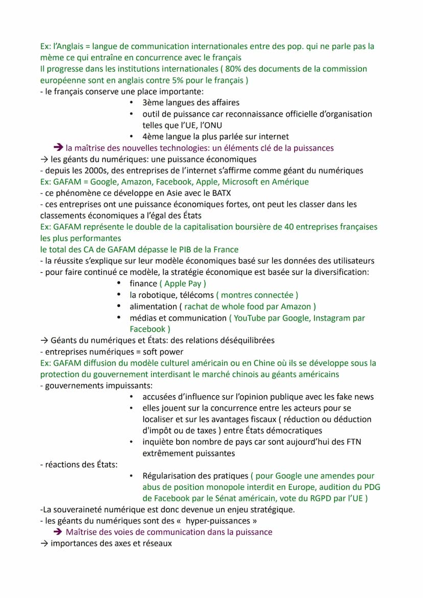 ANALYSER LES DYNAMIQUES DES PUISSANCES
INTERNATIONALES
Puissance: capacité qu'a un État à peser dans un rapport de forces donné et de rempor