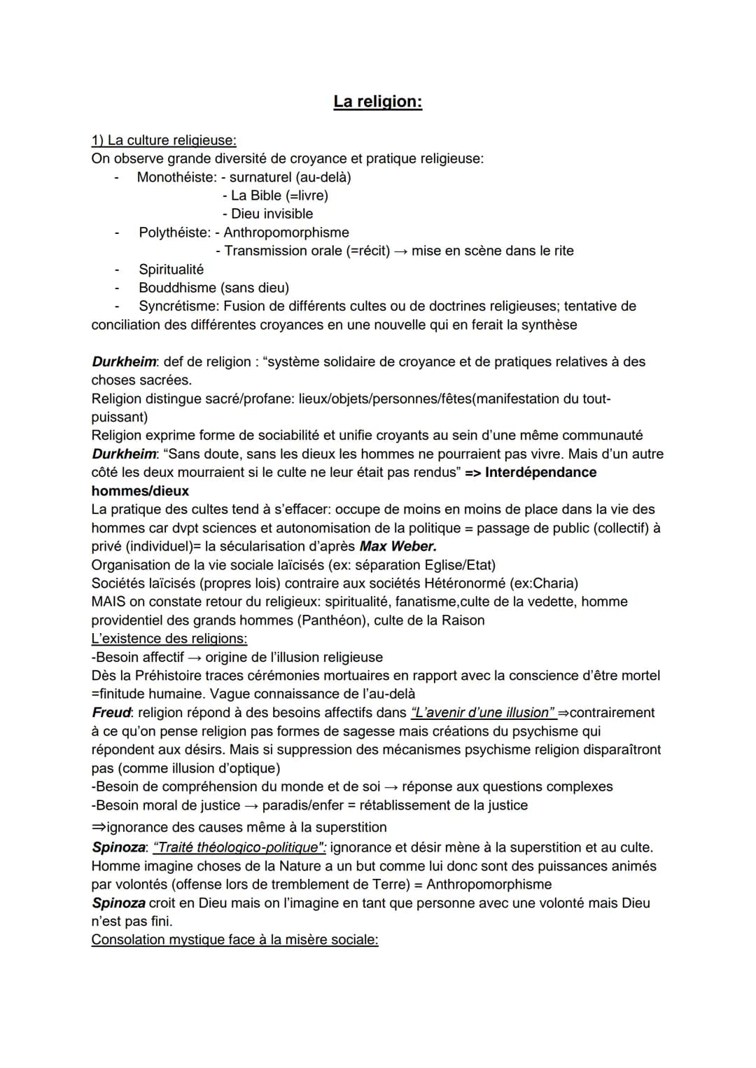 La religion:
1) La culture religieuse:
On observe grande diversité de croyance et pratique religieuse:
Monothéiste: - surnaturel (au-delà)
-