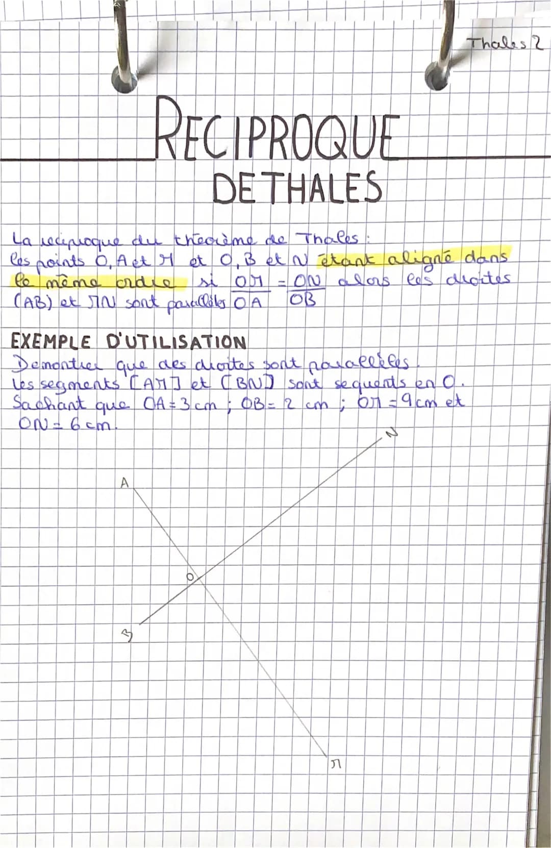 THALES
Pour utiliser le the crème de Thales il faut
• deux droites sécantes coupées par deux
diotes parallèles
On a 3 possibilités
A
N
B
O
M