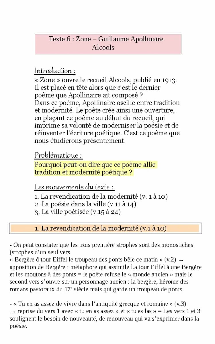 Know Analyse linéaire « Zone » Alcools de Guillaume Apollinaire thumbnail