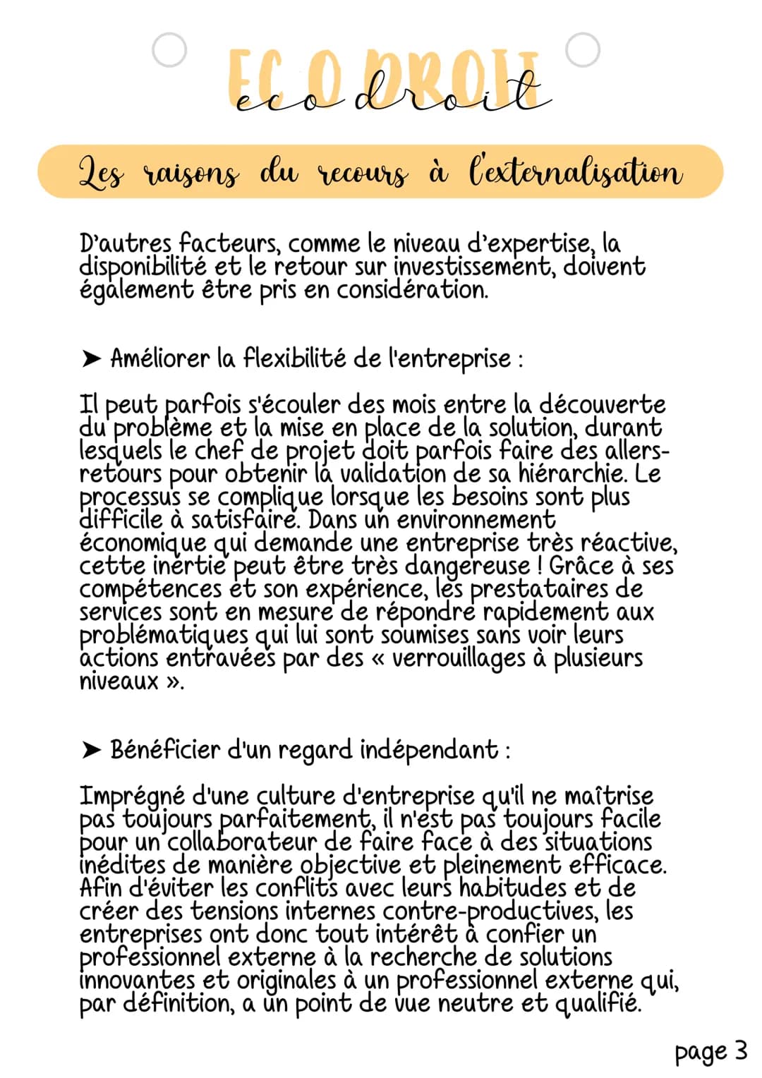 Eed droit
Les raisons du recours à l'externalisation
Pour s'imposer sur le marché, les entreprises doivent
s'assurer qu'elles ont les moyens