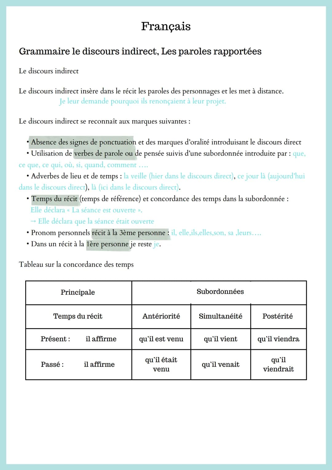 Français
Grammaire le discours indirect, Les paroles rapportées
Le discours indirect
Le discours indirect insère dans le récit les paroles d