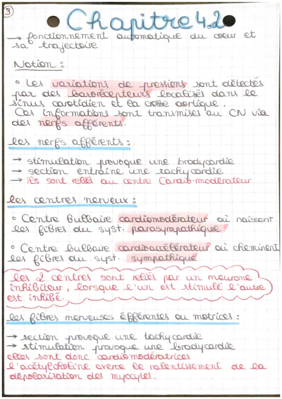 Chapitre 4.2
→ fonctionnement automatique du coeur et sa
régulation
Arc réflexe: trajet suivi par l'influx
merveux de la stimulation à la ré