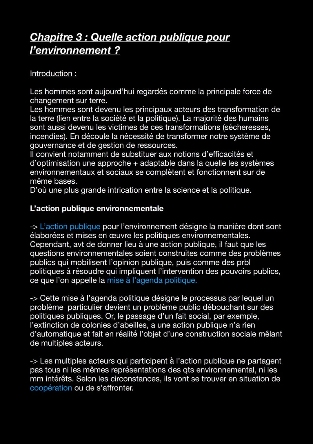 Chapitre 3 : Quelle action publique pour
l'environnement ?
Introduction :
Les hommes sont aujourd'hui regardés comme la principale force de
