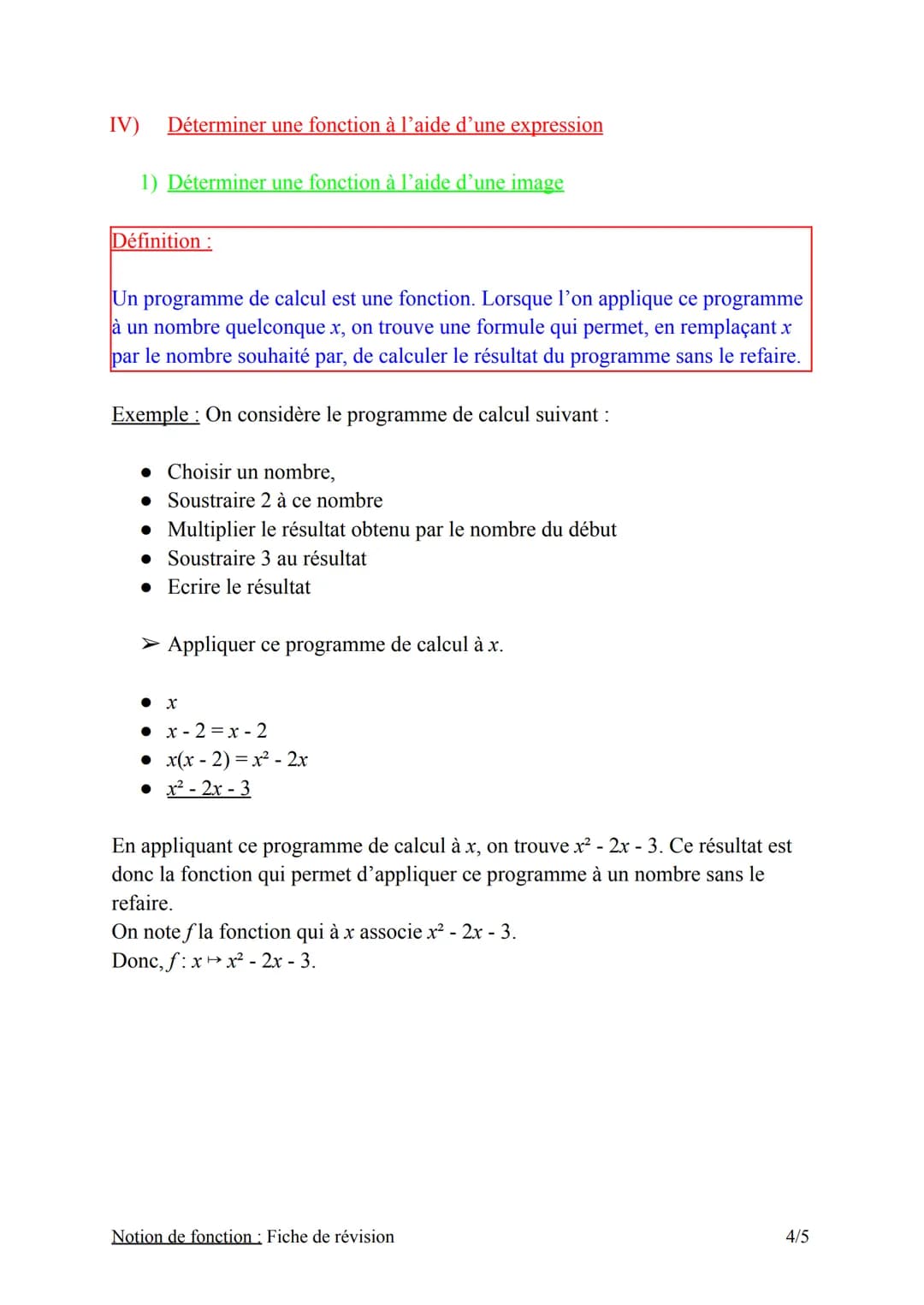 I) Définition et vocabulaire
1) Définition
Définition :
Chapitre n°4 : Notion de fonction
Fiche de révision
Une fonction est un procédé qui,
