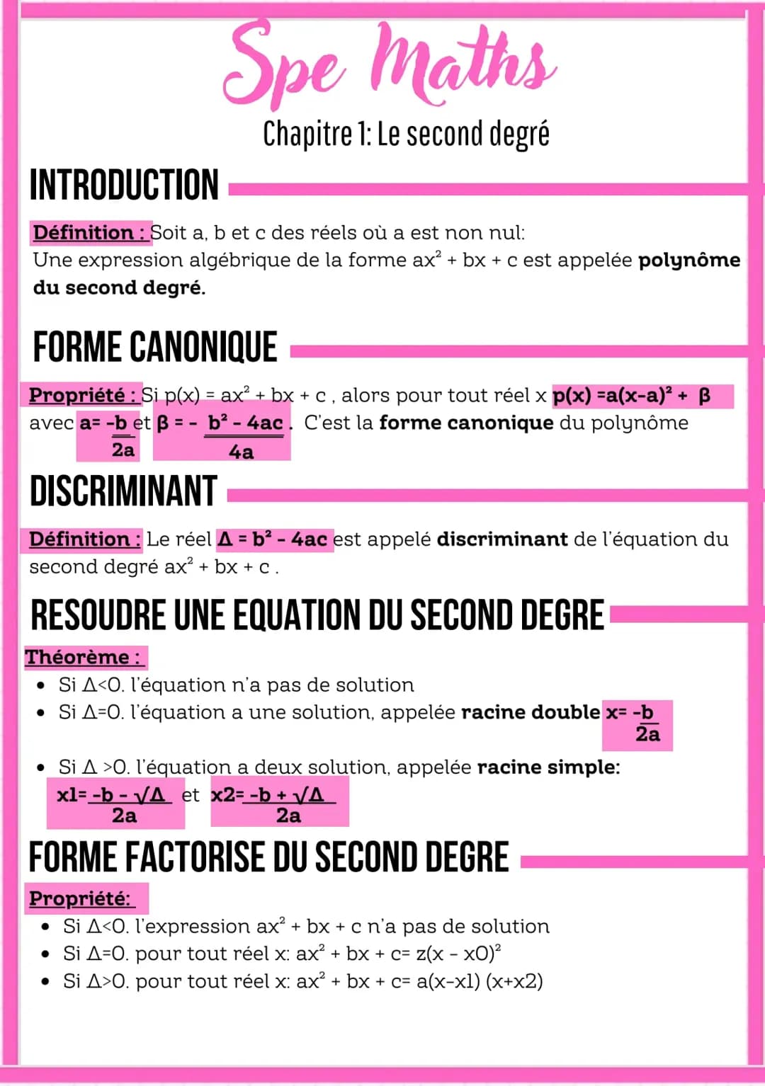Exercices Corrigés de Polynômes et Équations du Second Degré PDF