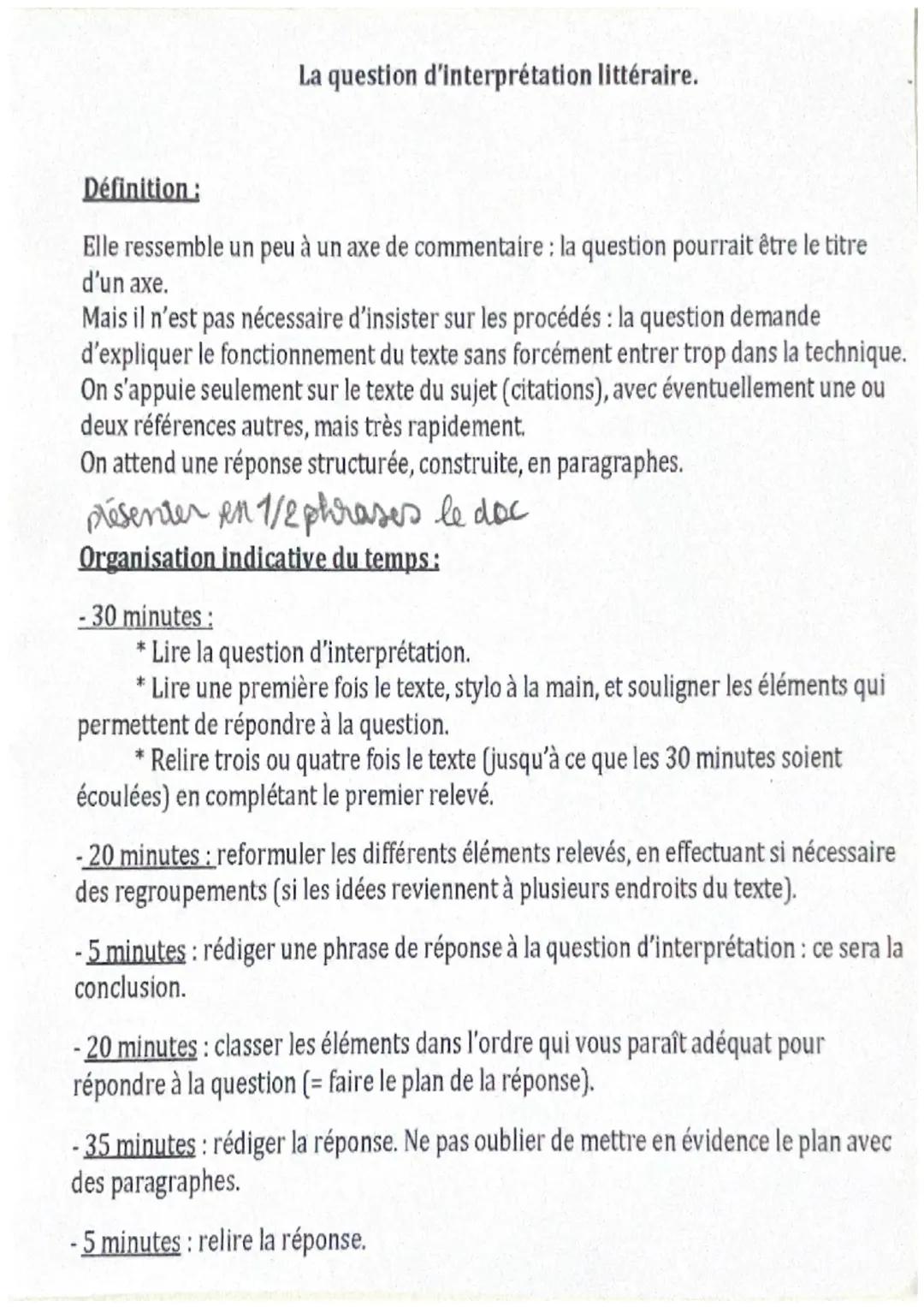 Question d’interprétation littéraire 