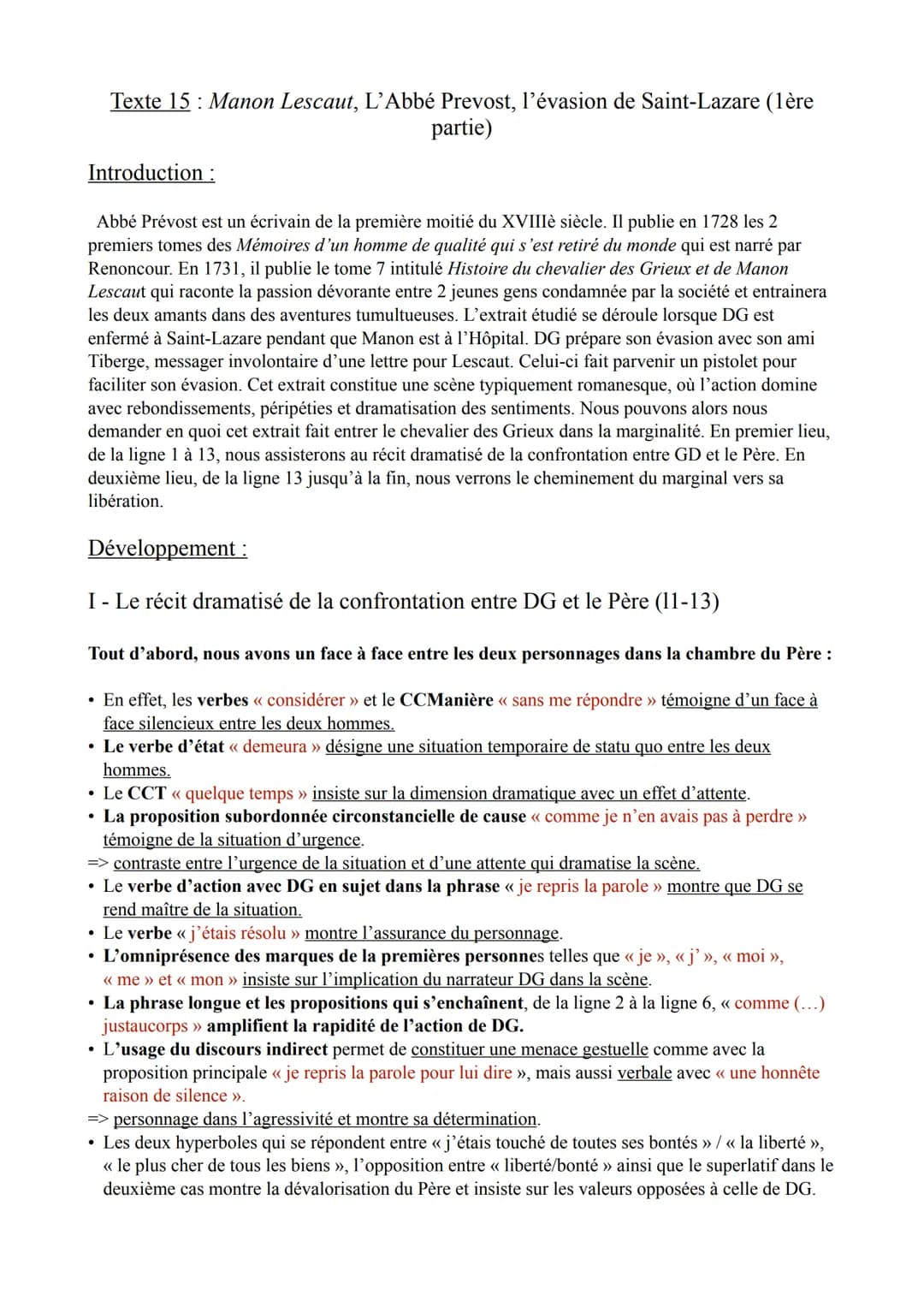 Texte 15 Manon Lescaut, L'Abbé Prevost, l'évasion de Saint-Lazare (1ère
partie)
Introduction:
Abbé Prévost est un écrivain de la première mo