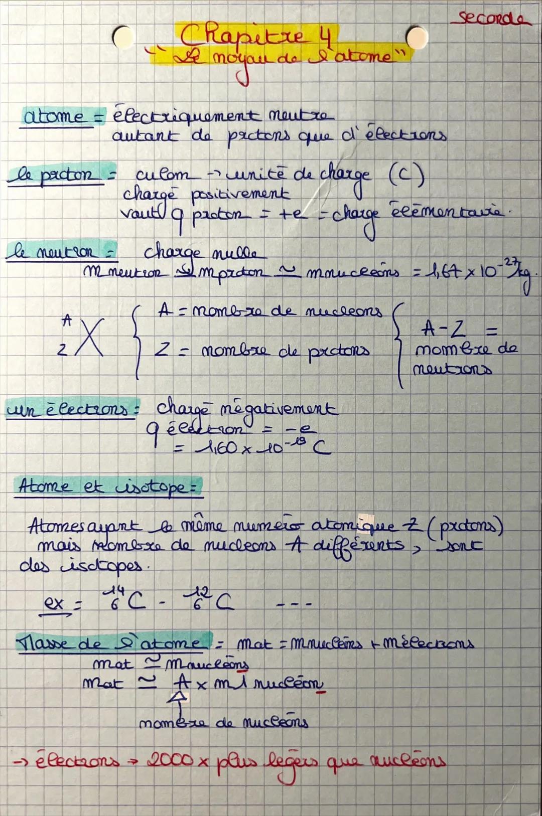 C
atome = electriquement neutre
le prcton =
2
Chapitre 4
& noyau de
le neutron =
autant de pactons que d'élections.
ex =
de I atome"
culom u