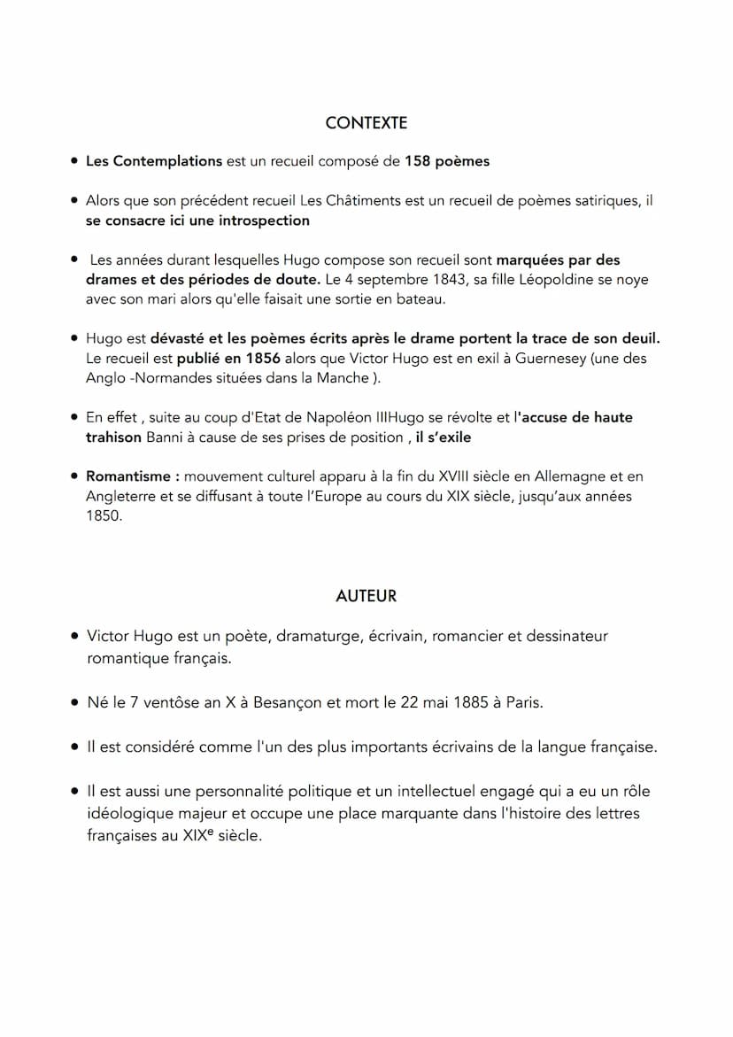 THÉMES IMPORTANTS
• L'amour : Dans ce recueil, le thème de l'amour est central. Victor Hugo le développe
sous ses différents aspects. Dans l