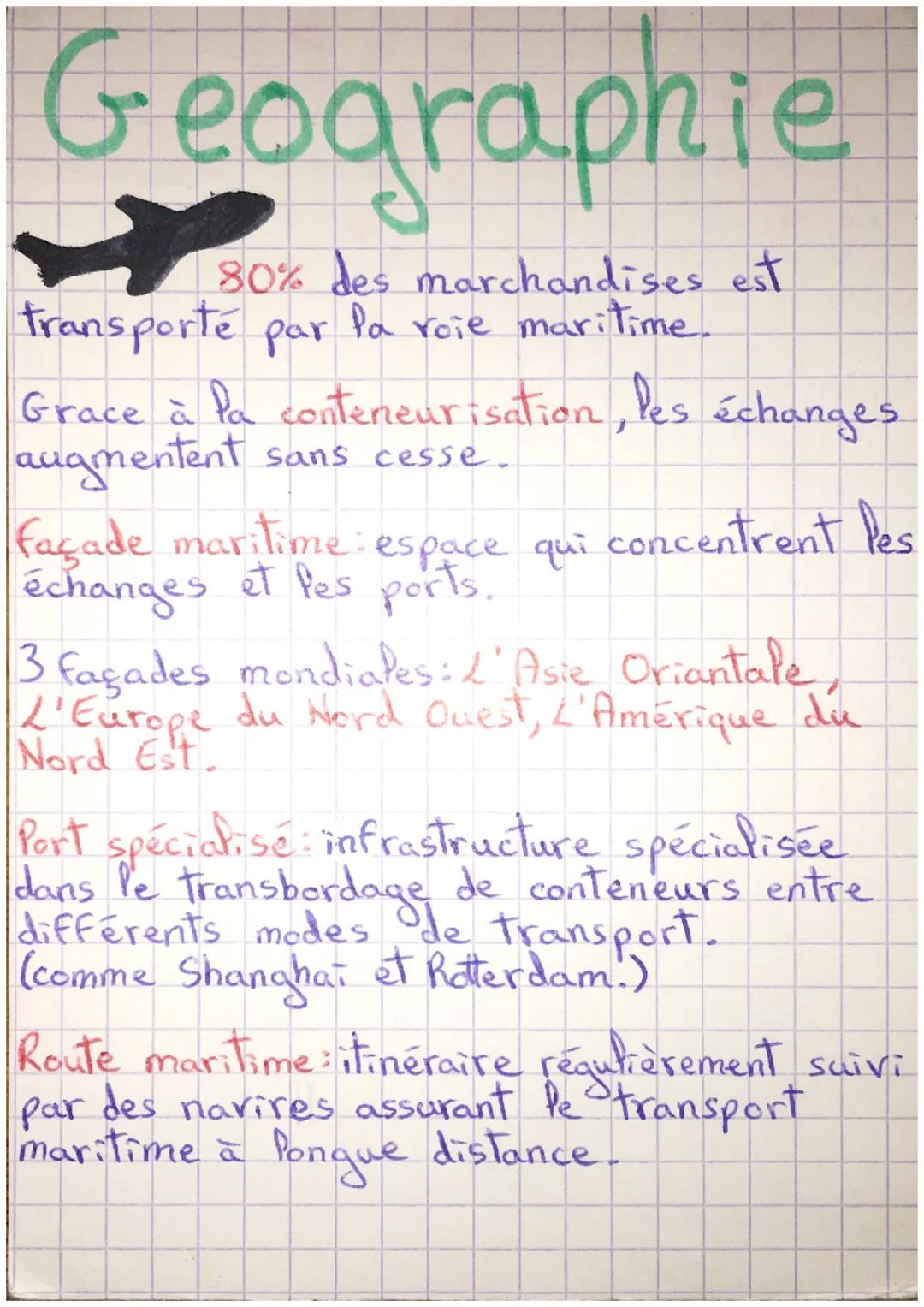 Geographie
80% des marchandises est
la voie maritime.
transporte par
Grace à la conteneurisation, les échanges
augmentent sans cesse.
façade