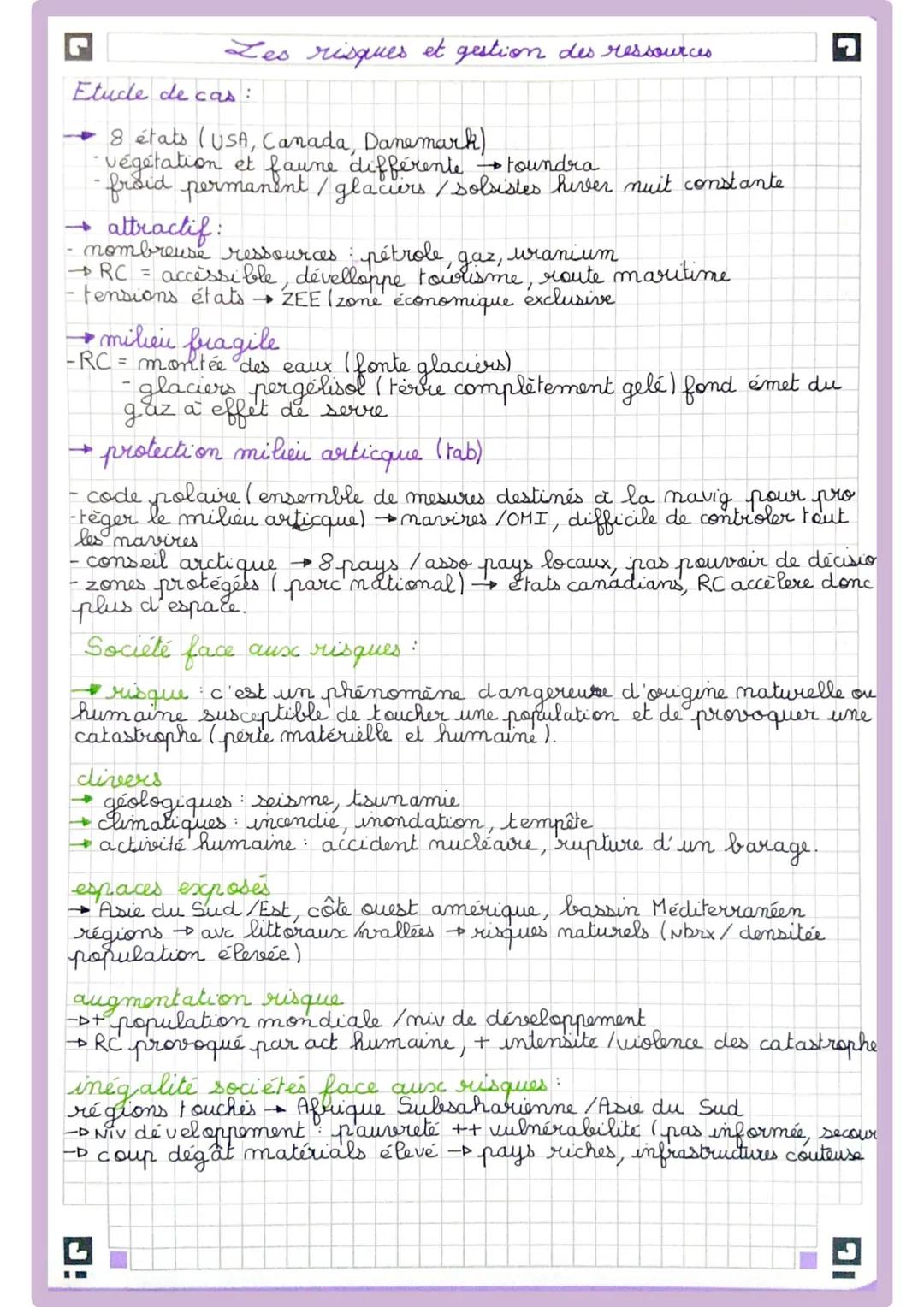 Les risques et gestion des ressources
Etude de cas:
8 états (USA, Canada, Danemark)
-végétation et faune différente. →Foundra
-froid permane