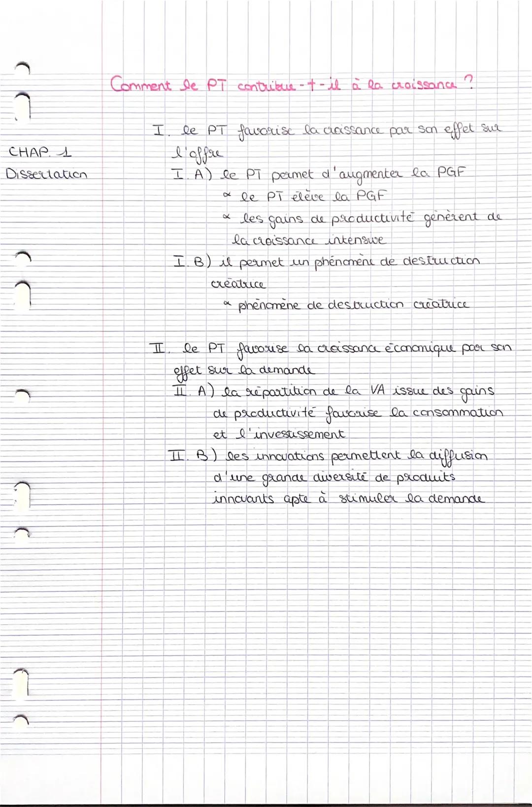 CHAP 1
Dissertation
1
Comment le PT contribue - +-il à la croissance ?
I. le PT favorise la croissance par son effet sur
I'offre
I. A) le PT