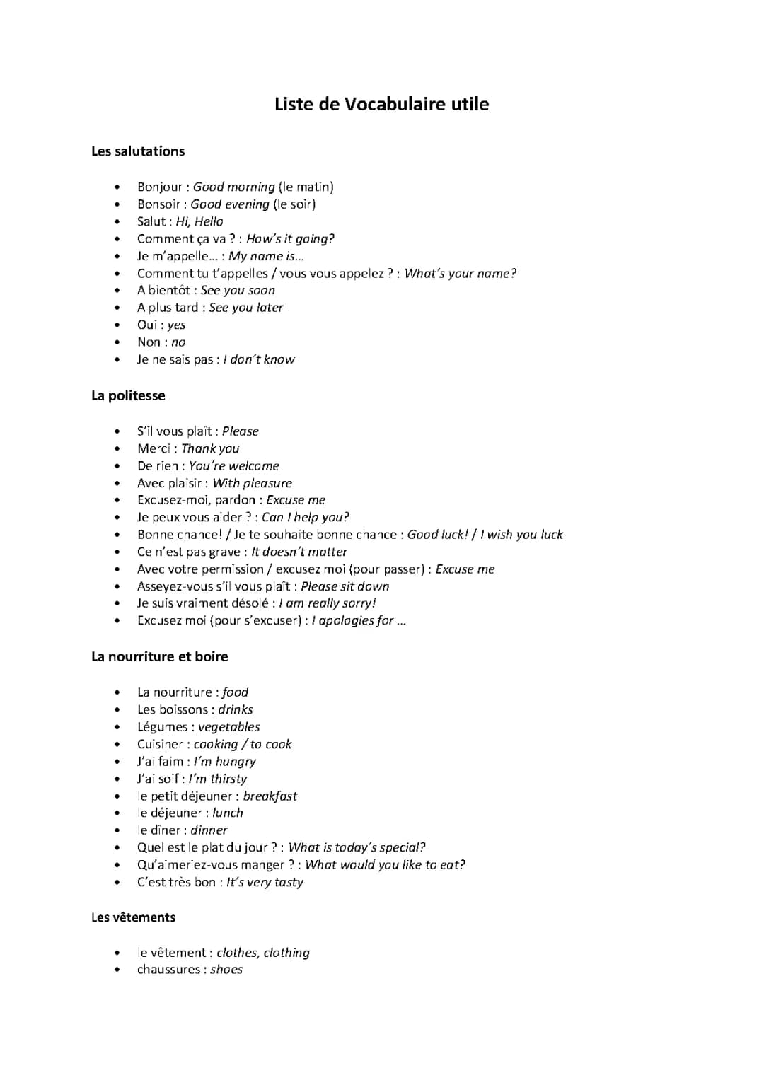 Vocabulaire