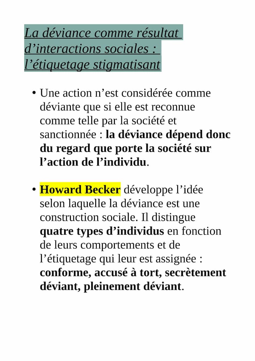 Quels sont les processus sociaux
qui contribuent à la déviance ?
●
La déviance est un phénomène relatif
car elle évolue au cours du temps et