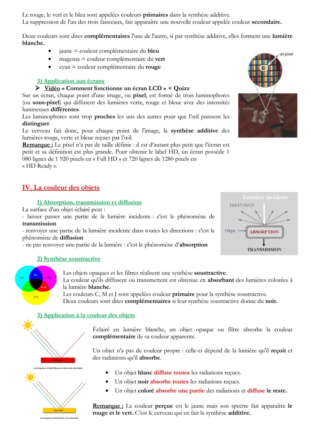 Physique Chimie – Images et Couleurs
I. Les lentilles convergentes
1) Définition et schématisation
Une lentille est un milieu transparent co