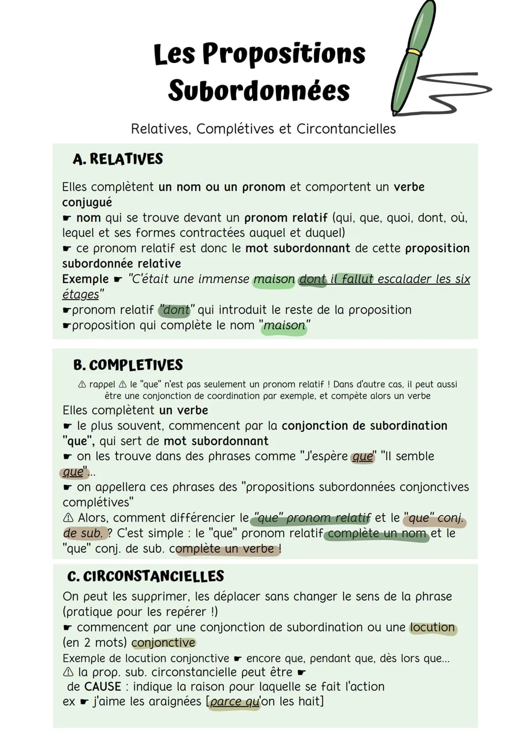 Les Propositions
Subordonnées
Relatives, Complétives et Circontancielles
A. RELATIVES
Elles complètent un nom ou un pronom et comportent un 