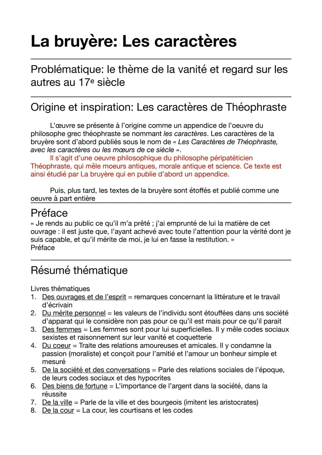 La bruyère: Les caractères
Problématique: le thème de la vanité et regard sur les
autres au 17e siècle
Origine et inspiration: Les caractère