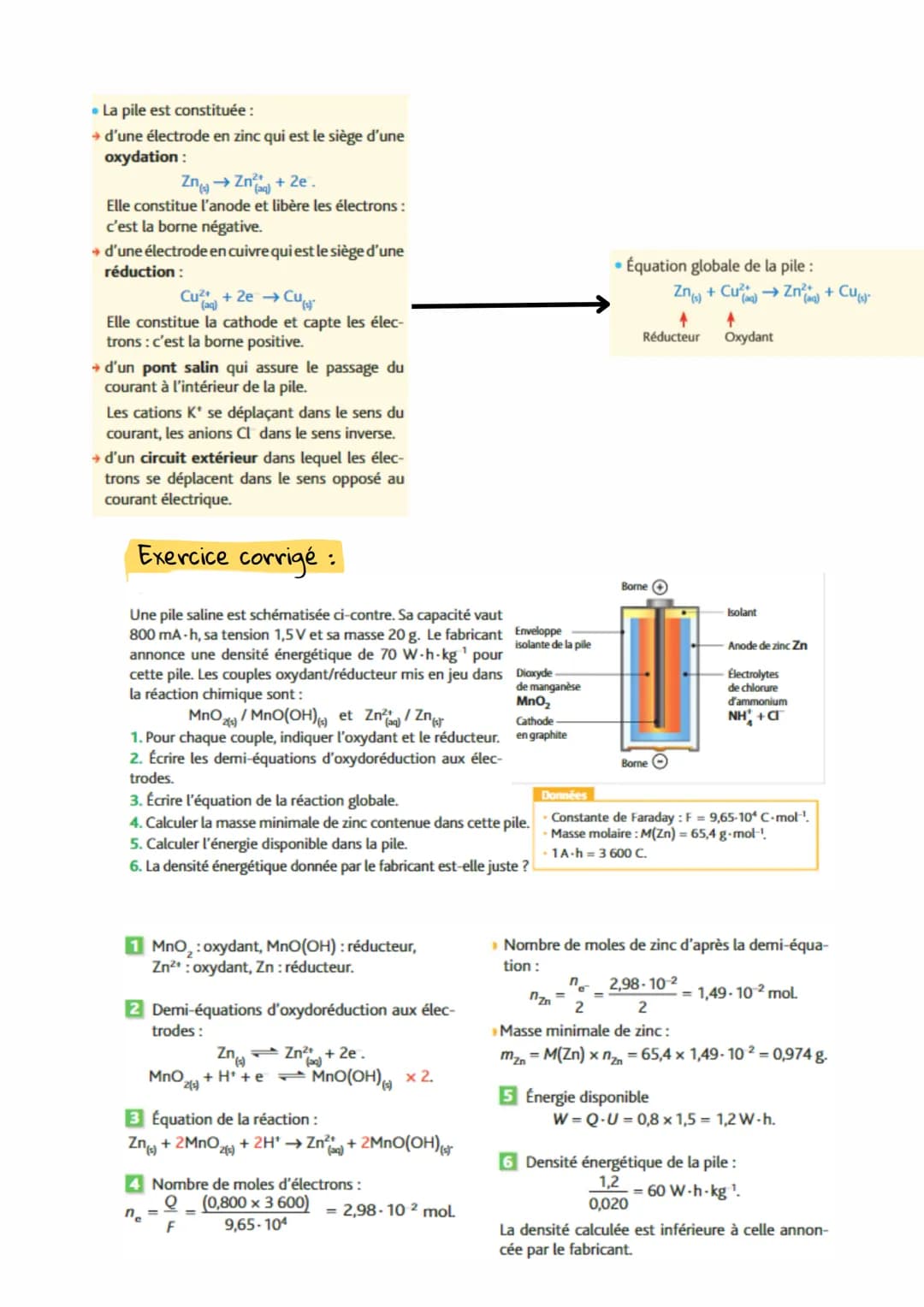 Oxydo-réduction: piles, accumulateurs et piles à
combustible
Oxydant/reducteur mis en jeu dans une pile ou dans un accumulateur
Un oxydant e
