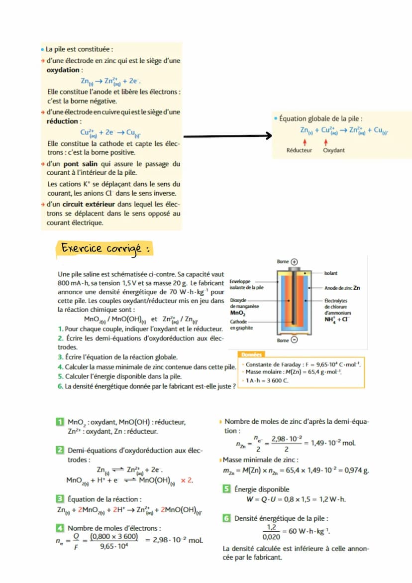 Oxydo-réduction: piles, accumulateurs et piles à
combustible
Oxydant/reducteur mis en jeu dans une pile ou dans un accumulateur
Un oxydant e