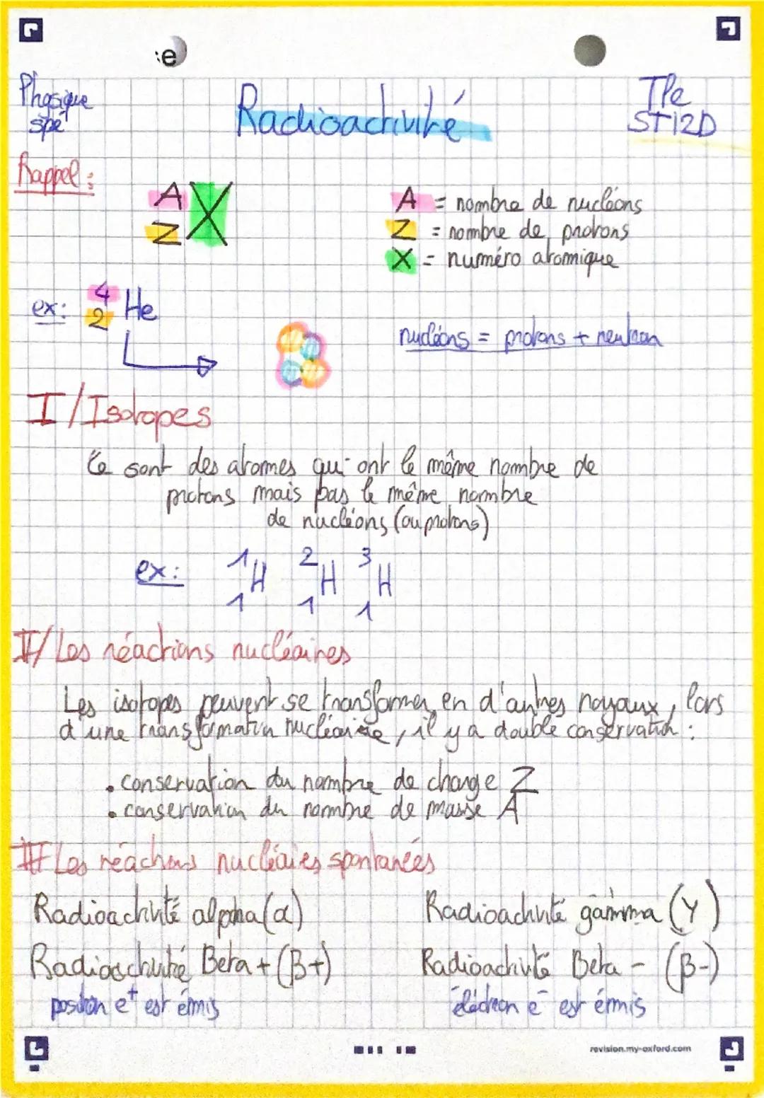 --- OCR Start ---
Phasique
spe
Rappel
ex: 2 He
e
A
Z
4
I/Isoropes
Radioactivité
Ce sont des aromes
The
ST12D
A nombre de nucleons
Z:
nombre 