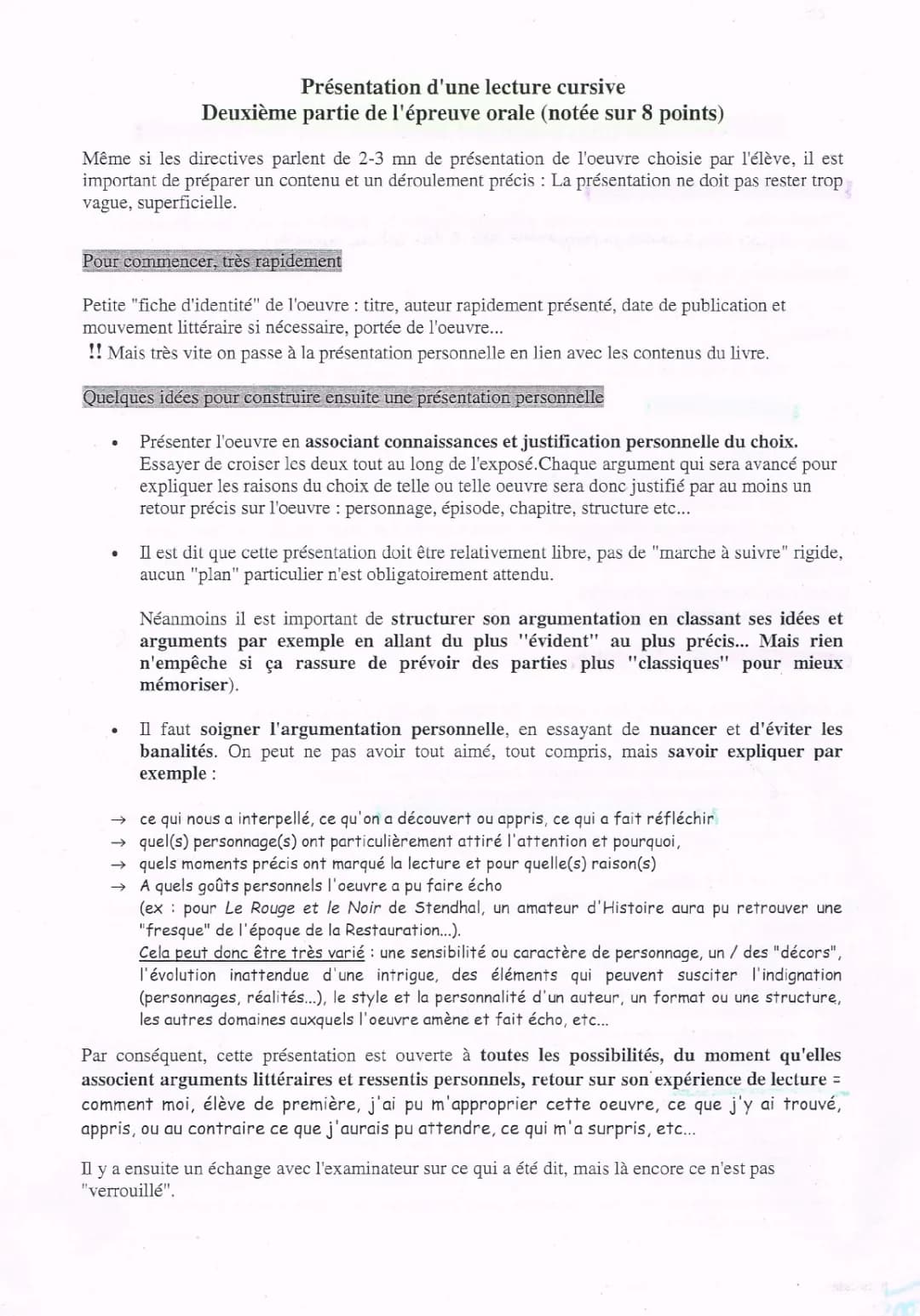 Deuxième partie de l'oral - méthode