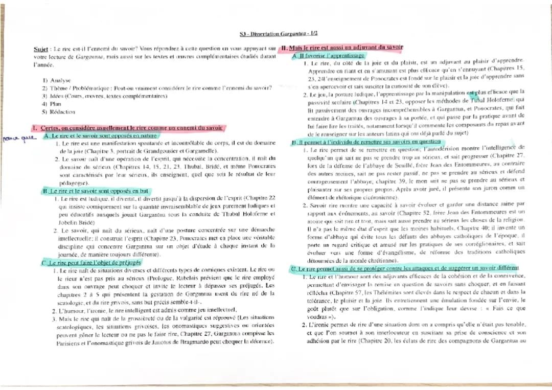 Corrigé dissertation Gargantua de François Rabelais 