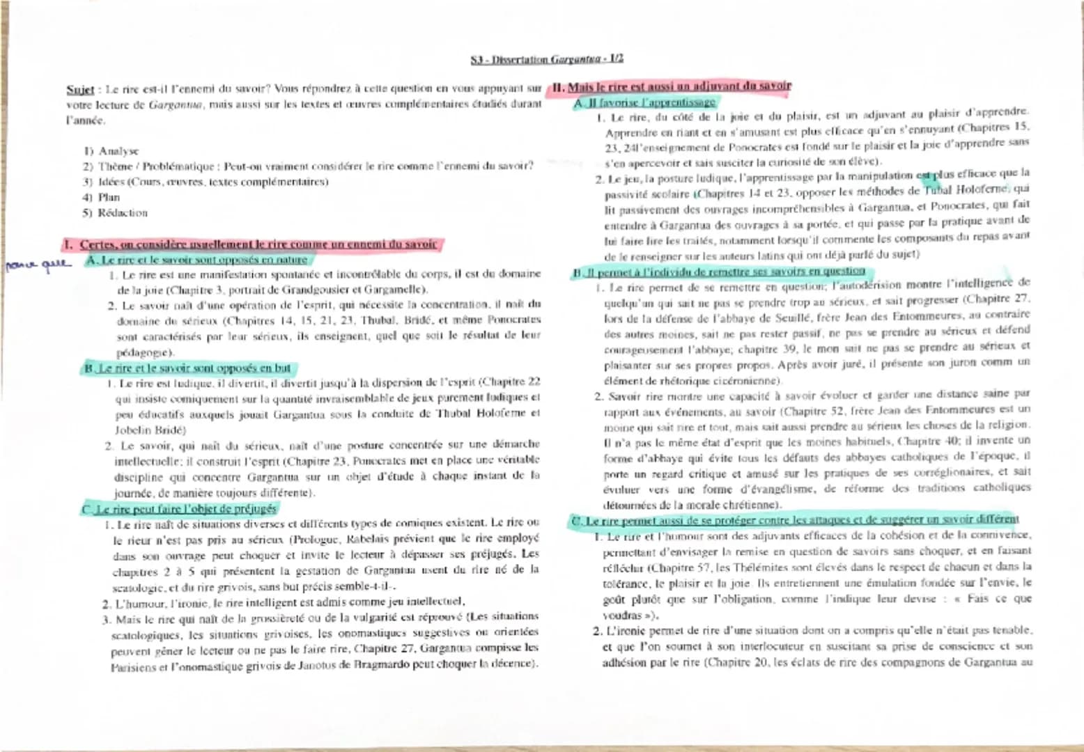 ponce que
$3-Dissertation Garganta 1/2
Sujet : Le rire est-il l'ennemi du savoir? Vous répondrez à cette question en vous appuyant sur 11. M