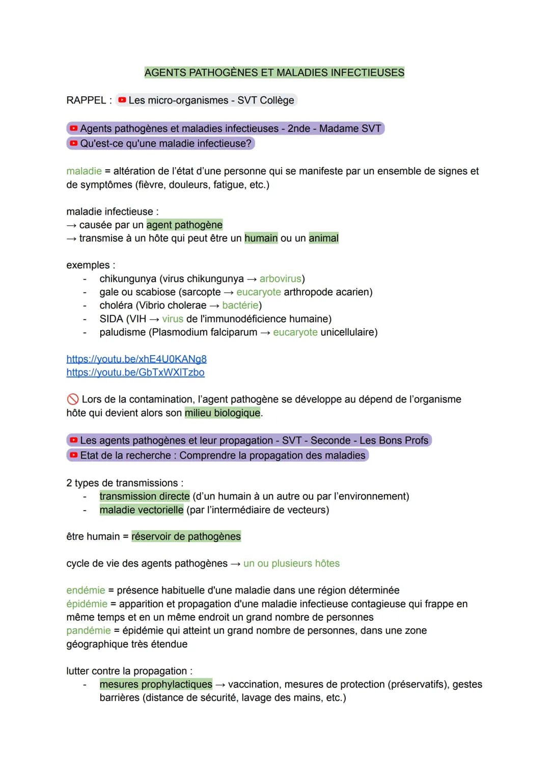 AGENTS PATHOGÈNES ET MALADIES INFECTIEUSES
RAPPEL: Les micro-organismes - SVT Collège
Agents pathogènes et maladies infectieuses - 2nde - Ma