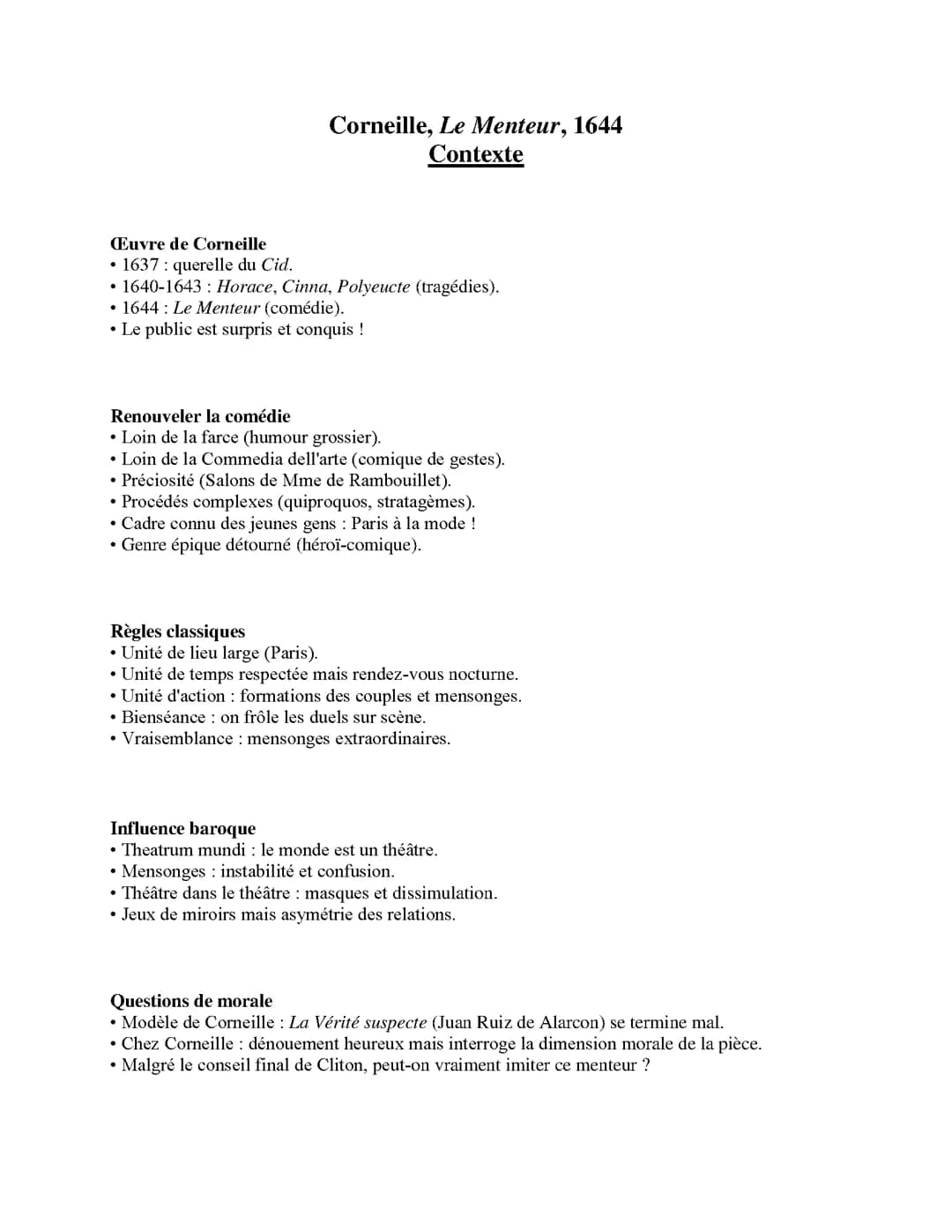Corneille, Le Menteur, Contexte