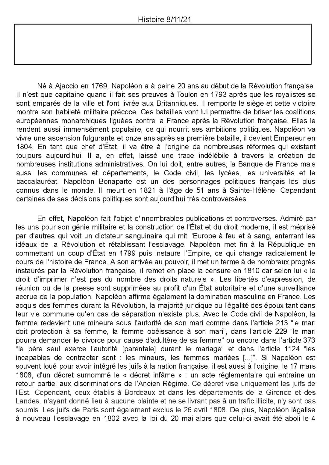 Analyse des contributions de Napoléon Bonaparte