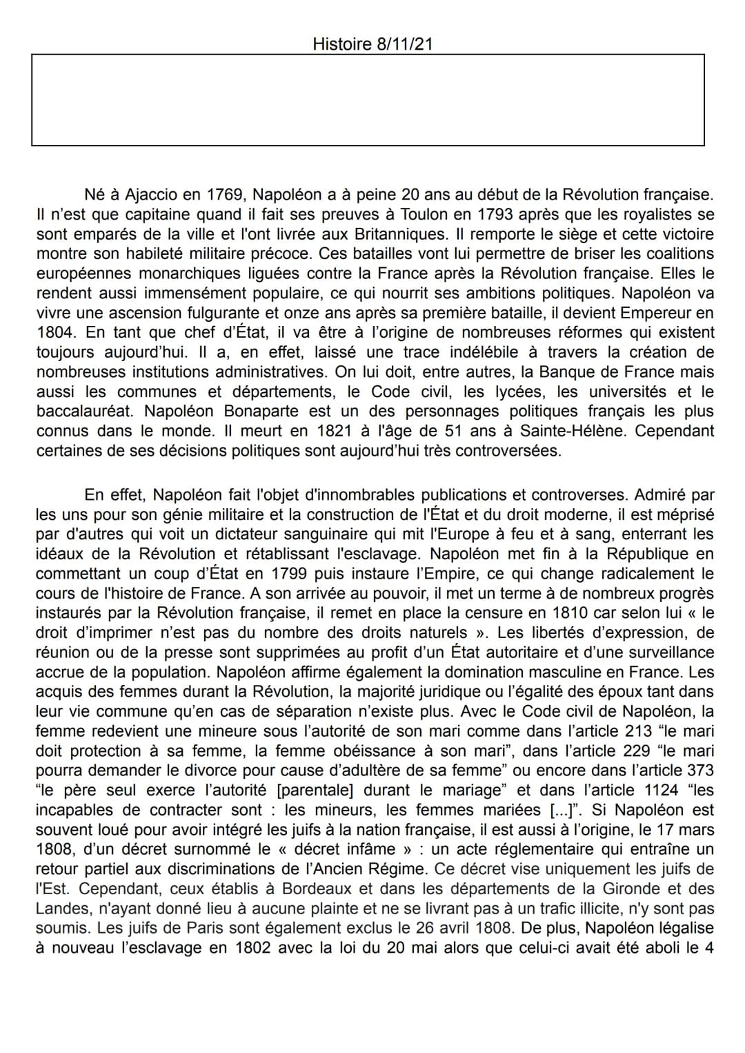 Histoire 8/11/21
Né à Ajaccio en 1769, Napoléon a à peine 20 ans au début de la Révolution française.
Il n'est que capitaine quand il fait s