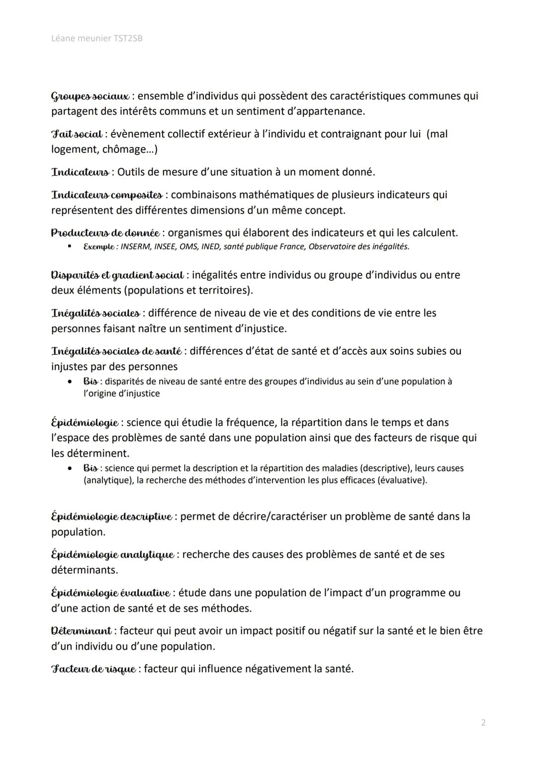 Léane meunier TST2SB
Définitions des notions de Première et de Terminale ST2S
Santé: Etat de complet bien-être physique, psychique et social