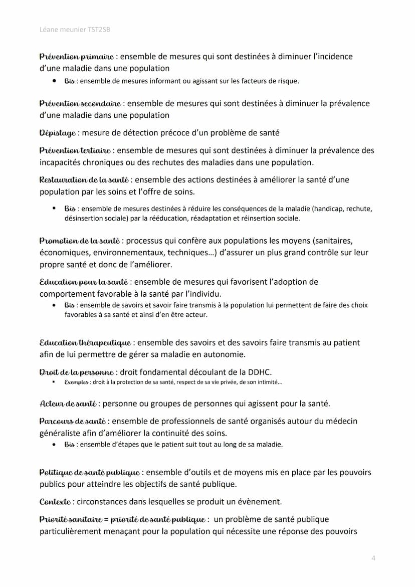 Léane meunier TST2SB
Définitions des notions de Première et de Terminale ST2S
Santé: Etat de complet bien-être physique, psychique et social