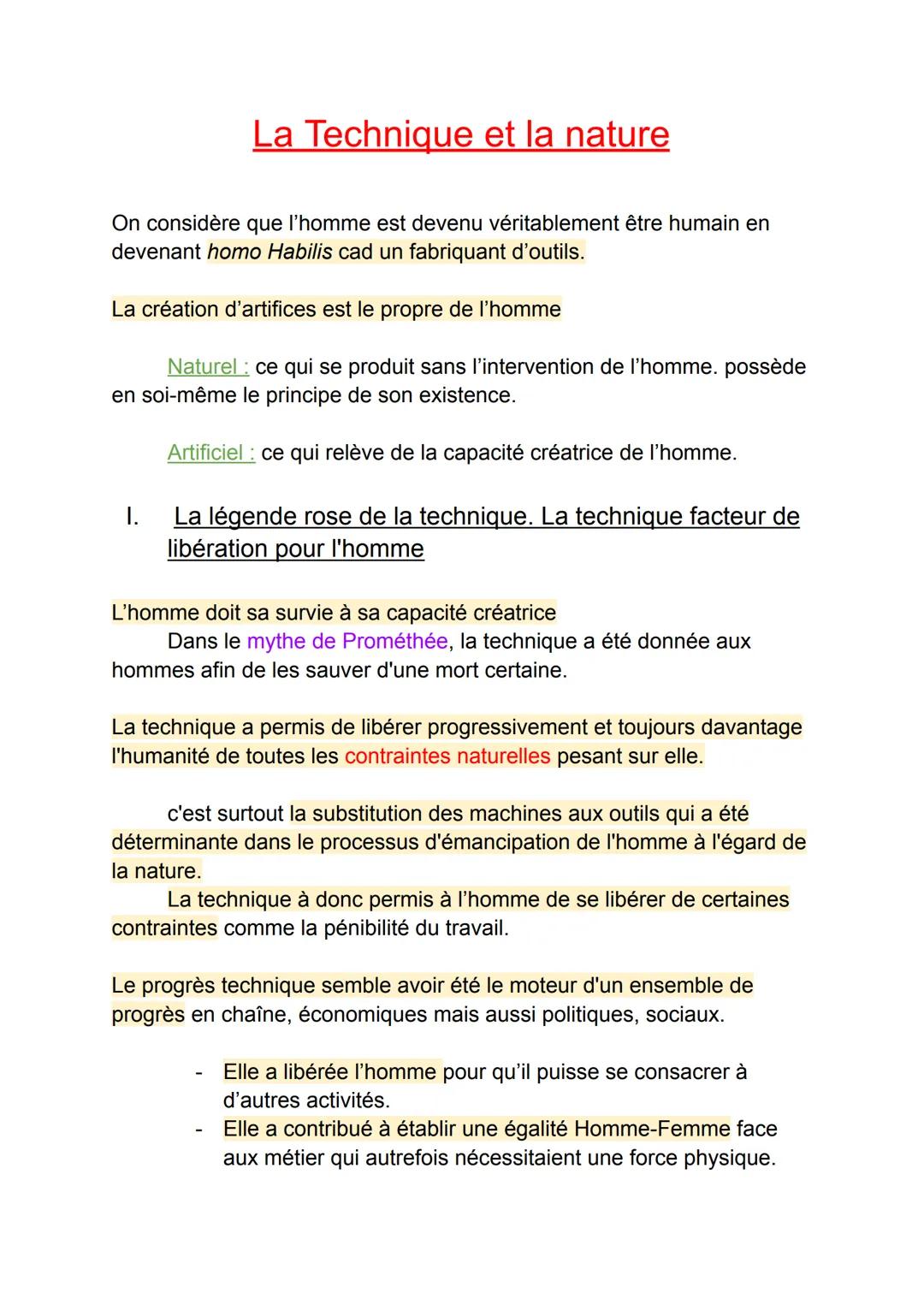 # La Technique et la nature

On considère que l'homme est devenu véritablement être humain en
devenant homo Habilis cad un fabriquant d'outi