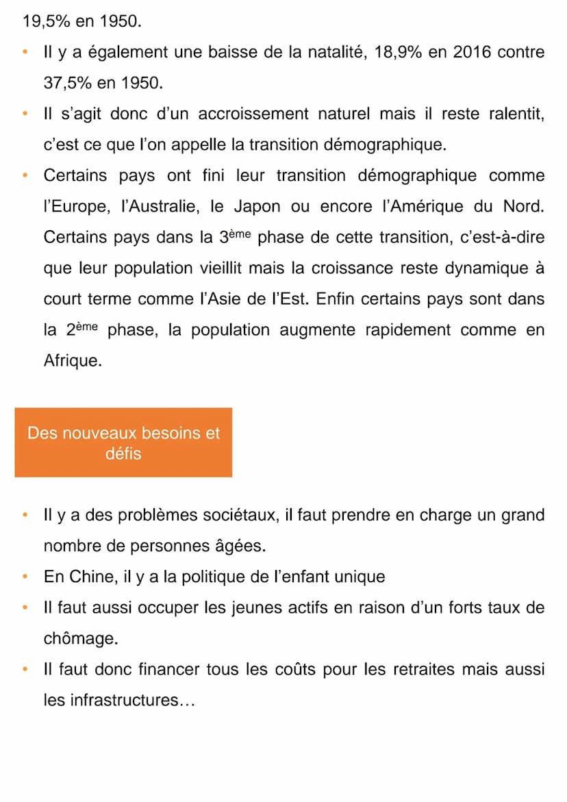 LES DÉFIS DU NOMBRE ET
DU VIEILLISSEMENT
●
●
Une croissance
démographique forte
Population inégalement répartie sur le globe avec des foyers