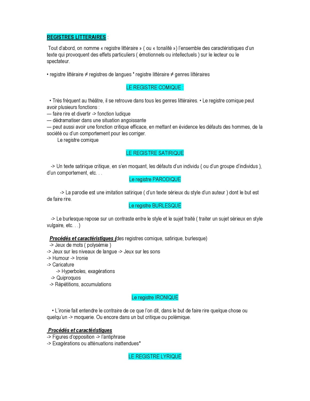 Registres littéraires 