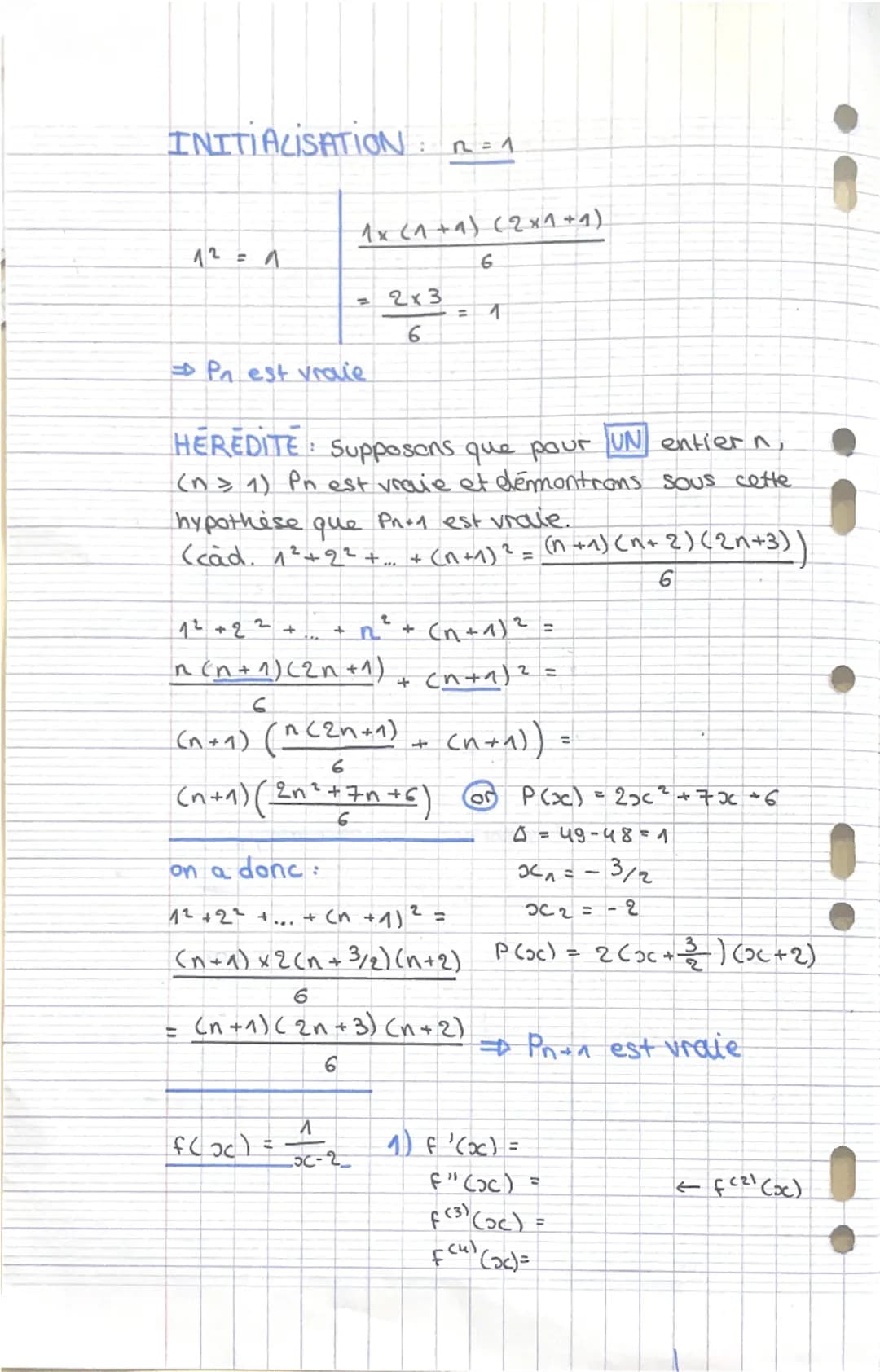 MATHS terminale
Demonstration arrence
рая
INITIALISATION =
R = 1
Pn: 1+ 2+ 3+
n (n+1)"
+n =
2
1
1 × (1+1)
=
2
→ PA est vraie
HEREDITE
Suppos