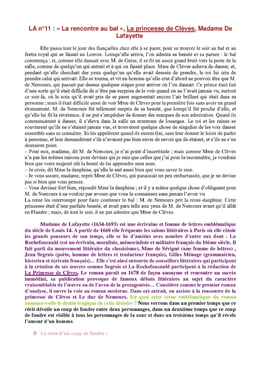 Analyse Linéaire de La Princesse de Clèves : Scène du Bal