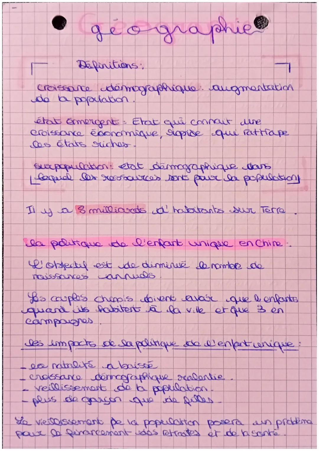 geographie
Definitions:
7
croissance démographique augmentation
de la population.
état emergents - Etat qui connait dire
croissance économiq