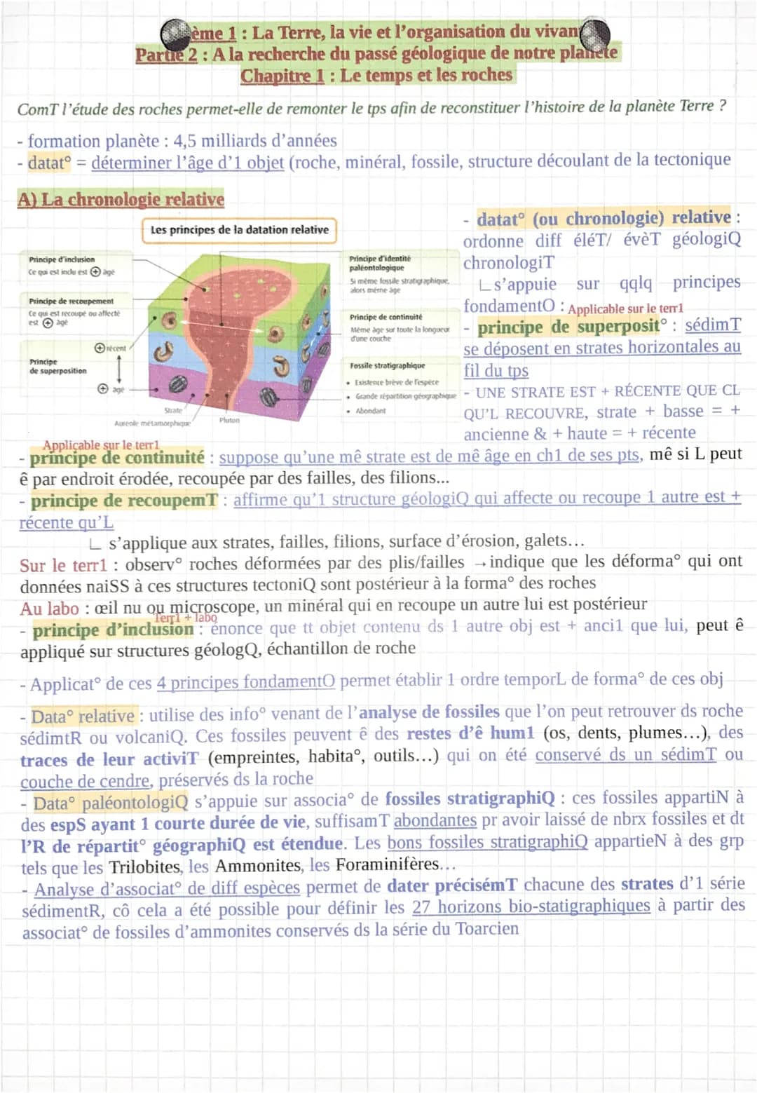 ème 1: La Terre, la vie et l'organisation du vivan
Parte 2: A la recherche du passé géologique de notre planete
Chapitre 1 : Le temps et les